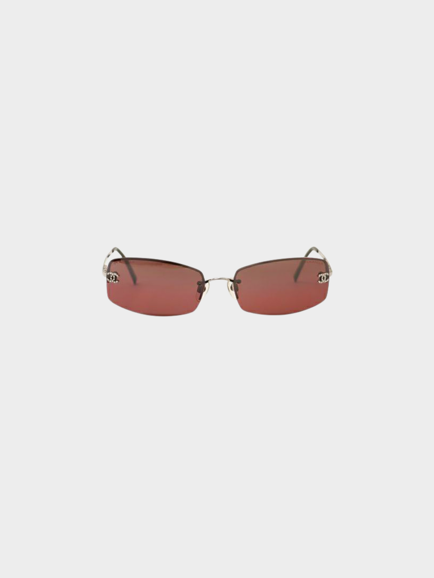 Chanel 2000s Burgundy CC Rectangle Sunglasses