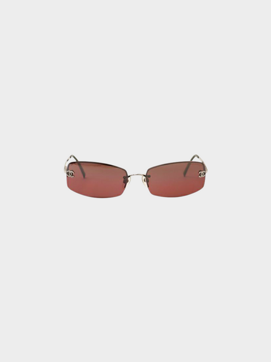 Chanel 2000s Burgundy CC Rectangle Sunglasses