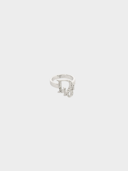 Christian Dior 2010s Silver Rhinestone Logo Ring