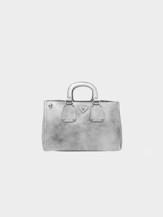 Prada 2000s Silver Vitello Tie Dye Leather Tote Bag