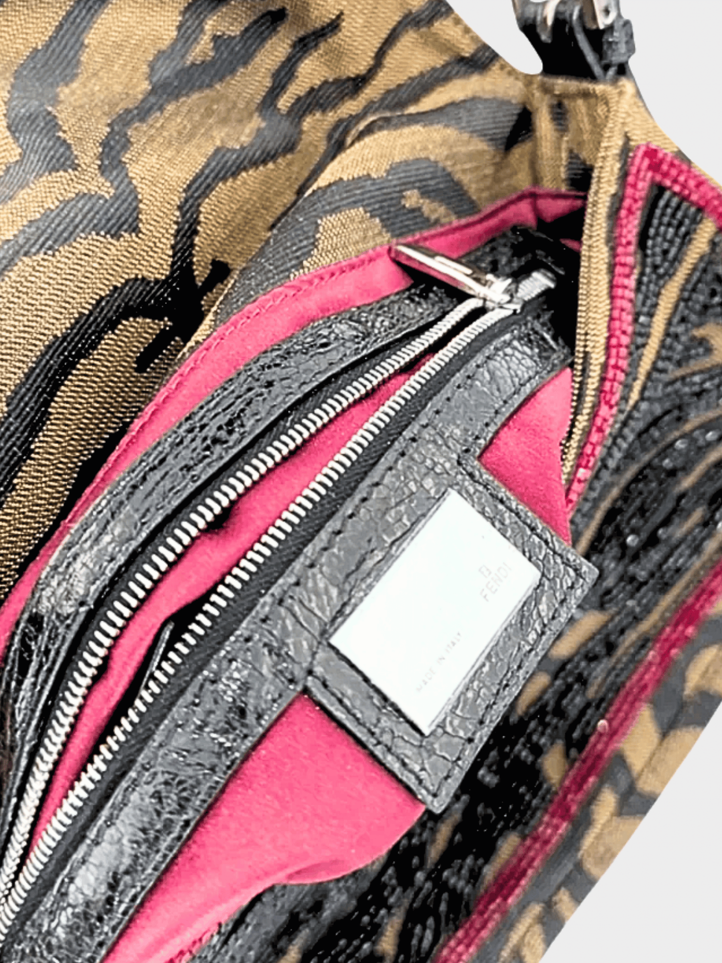 Fendi 2000s Brown Beaded Zebra Pattern Baguette Bag
