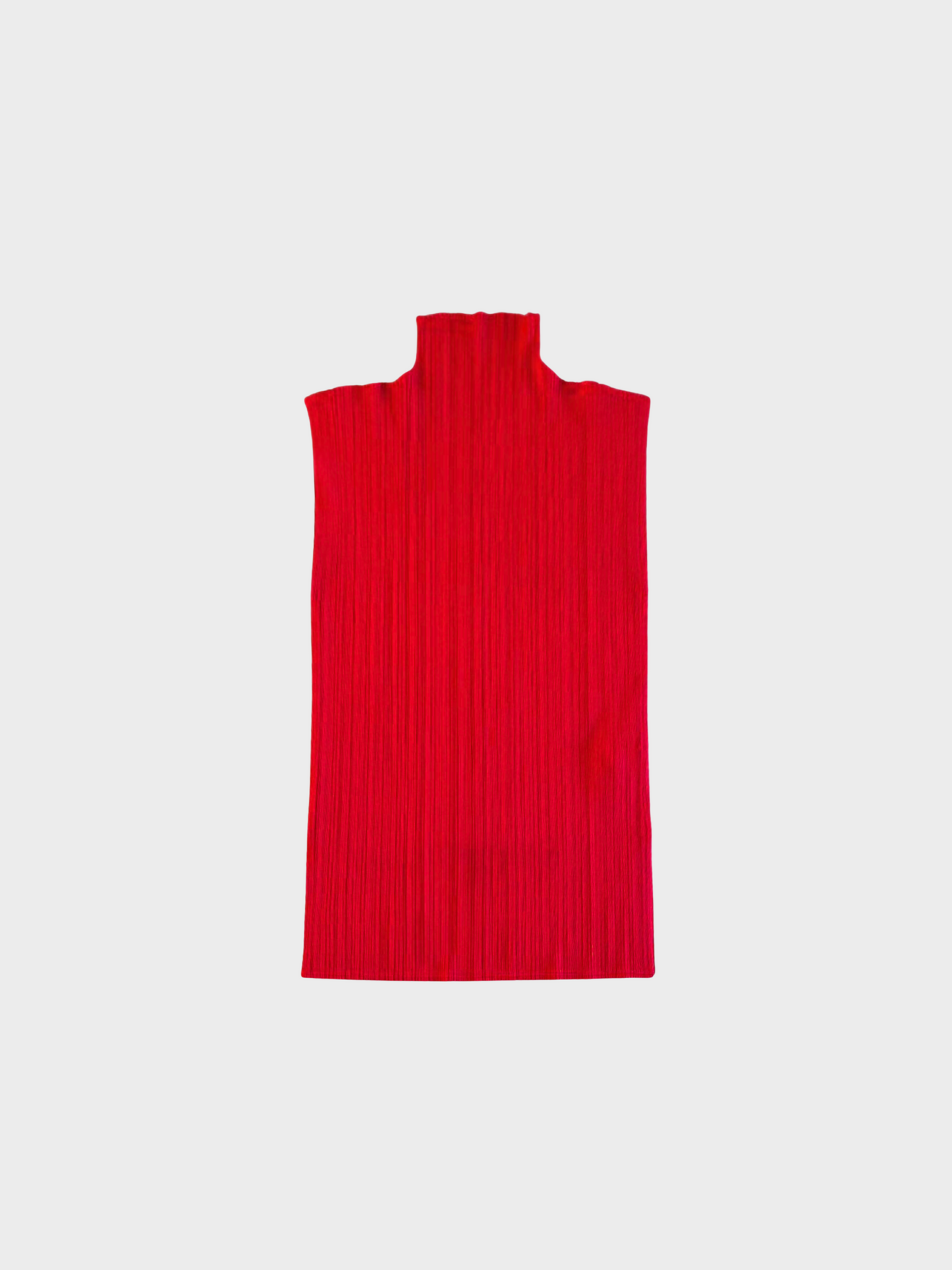 Issey Miyake Pleats Please 2000s Red Mock Neck Sleeveless Top