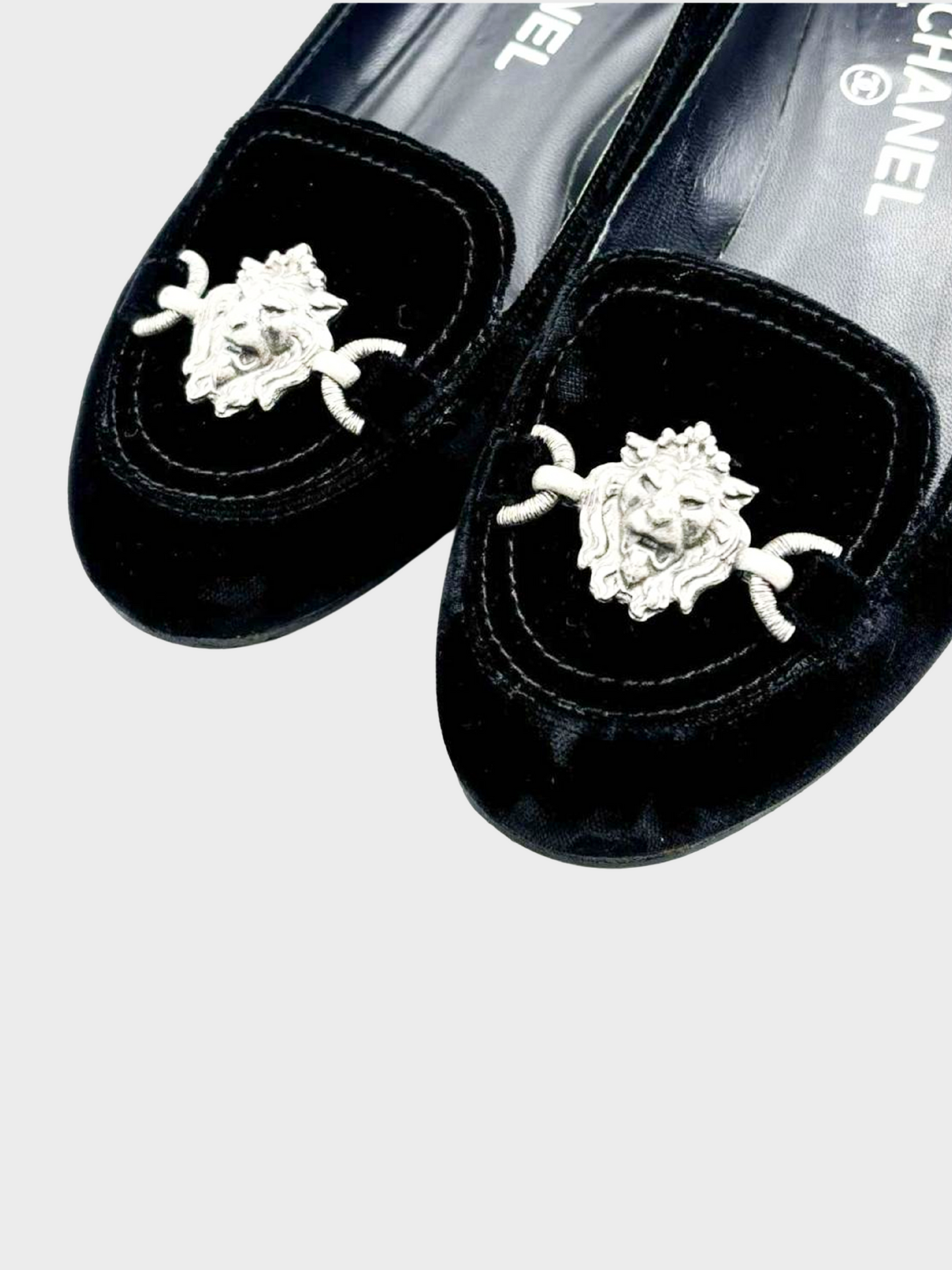 Chanel 1990s Black Velvet Lion Pumps
