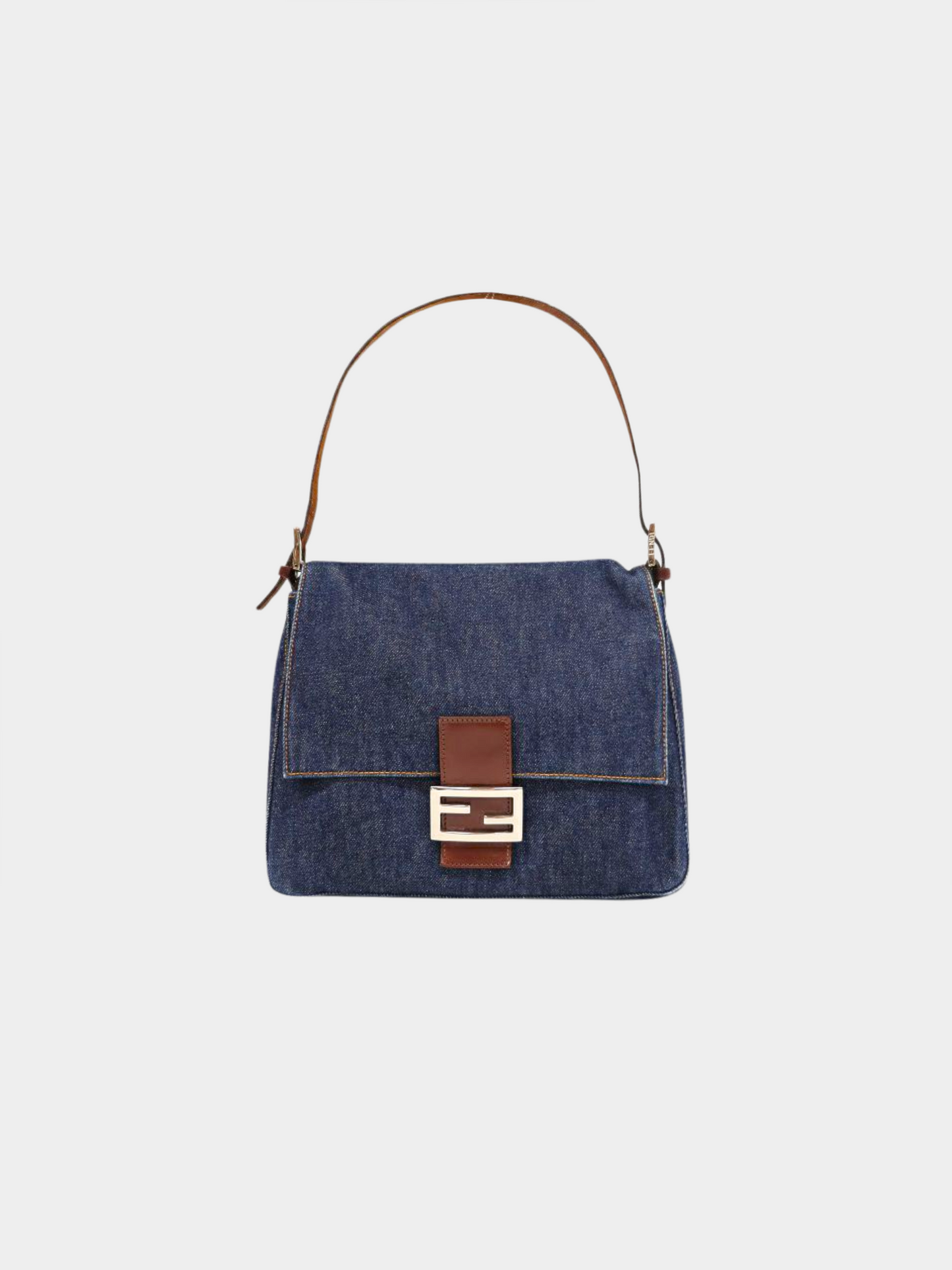 Fendi 2000s Blue Denim Mamma Baguette Bag