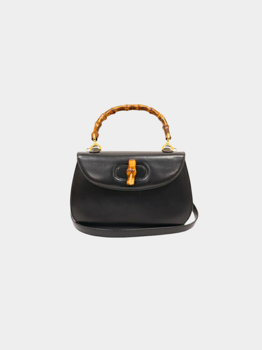 Gucci 1990s Black Bamboo 1947 Two-way Bag
