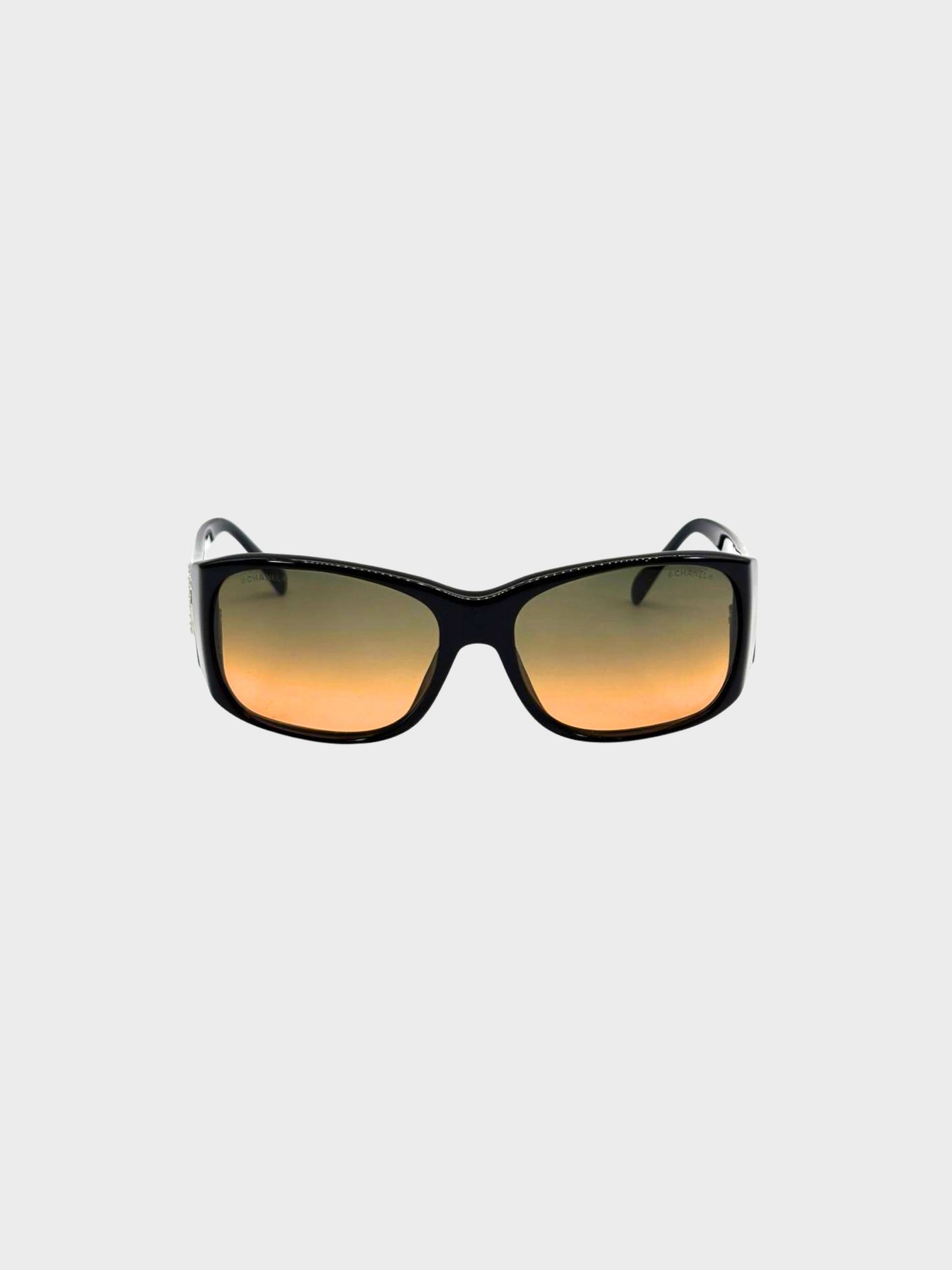 Chanel 2000s Black Coco Mark Faux Pearl Sunglasses