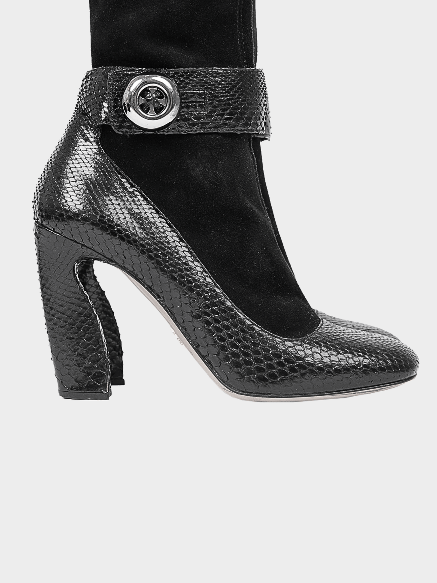 Prada FW 2011 Black Python Leather and Black Fabric Mary Jane Boots