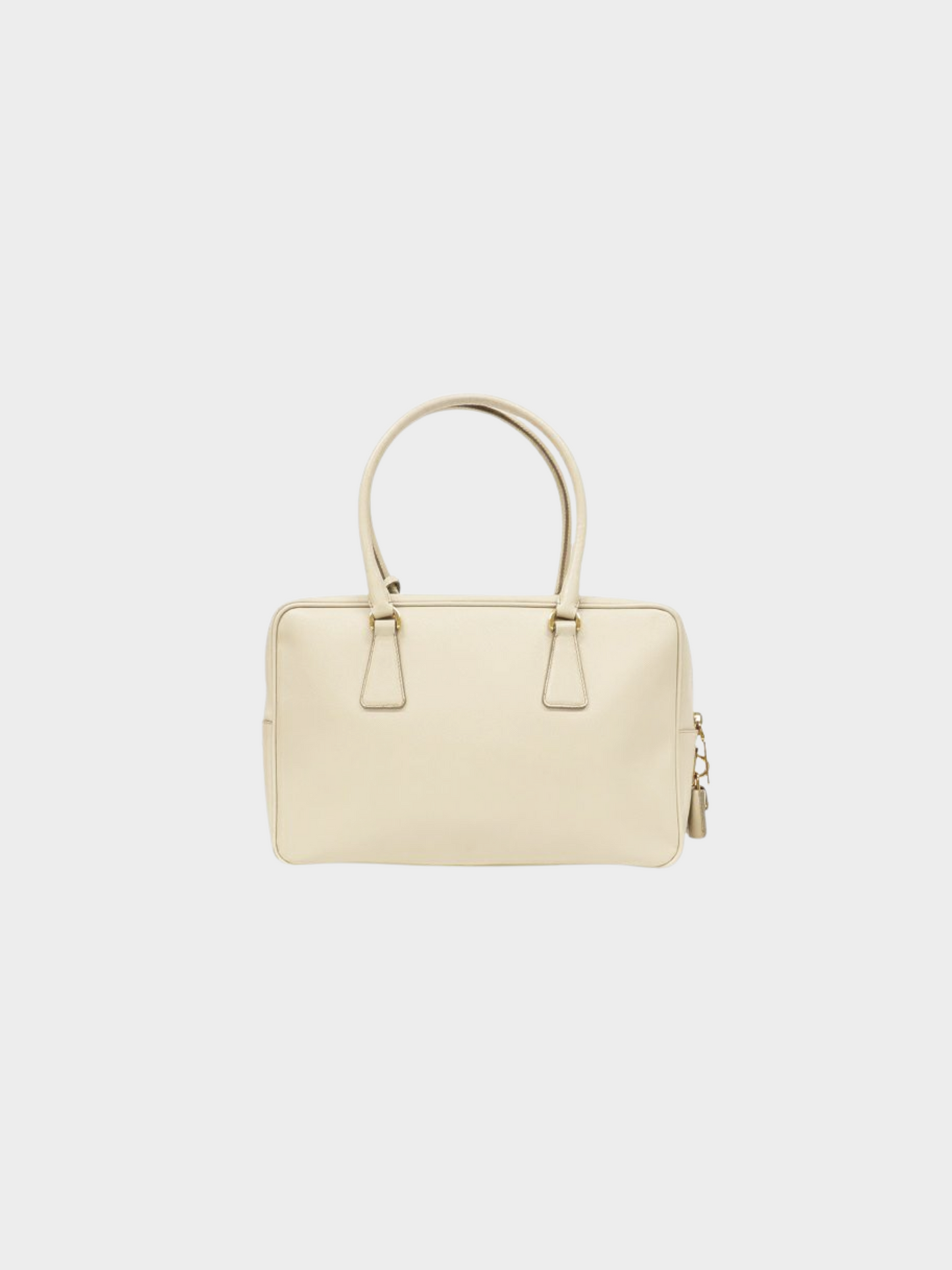 Prada 2010s White Saffiano Triangle Logo Leather Bag