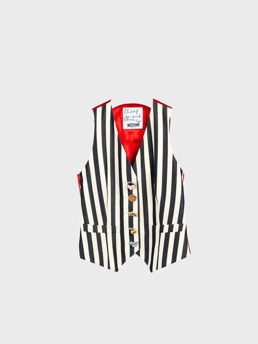 Moschino 1990s Cheap and Chic Striped Toy Button Waistcoat