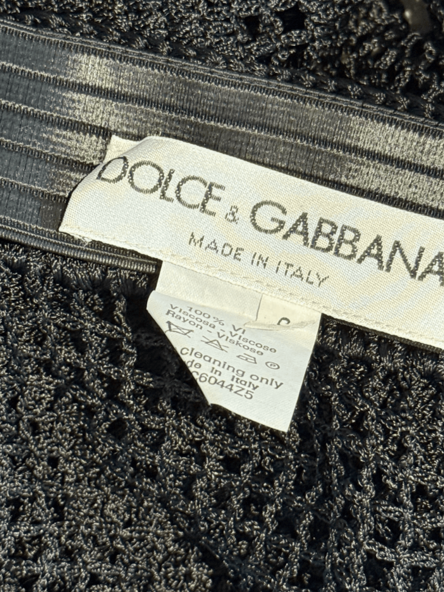 Dolce and Gabbana FW 1997 Black Filet Crochet Top and Skirt Set