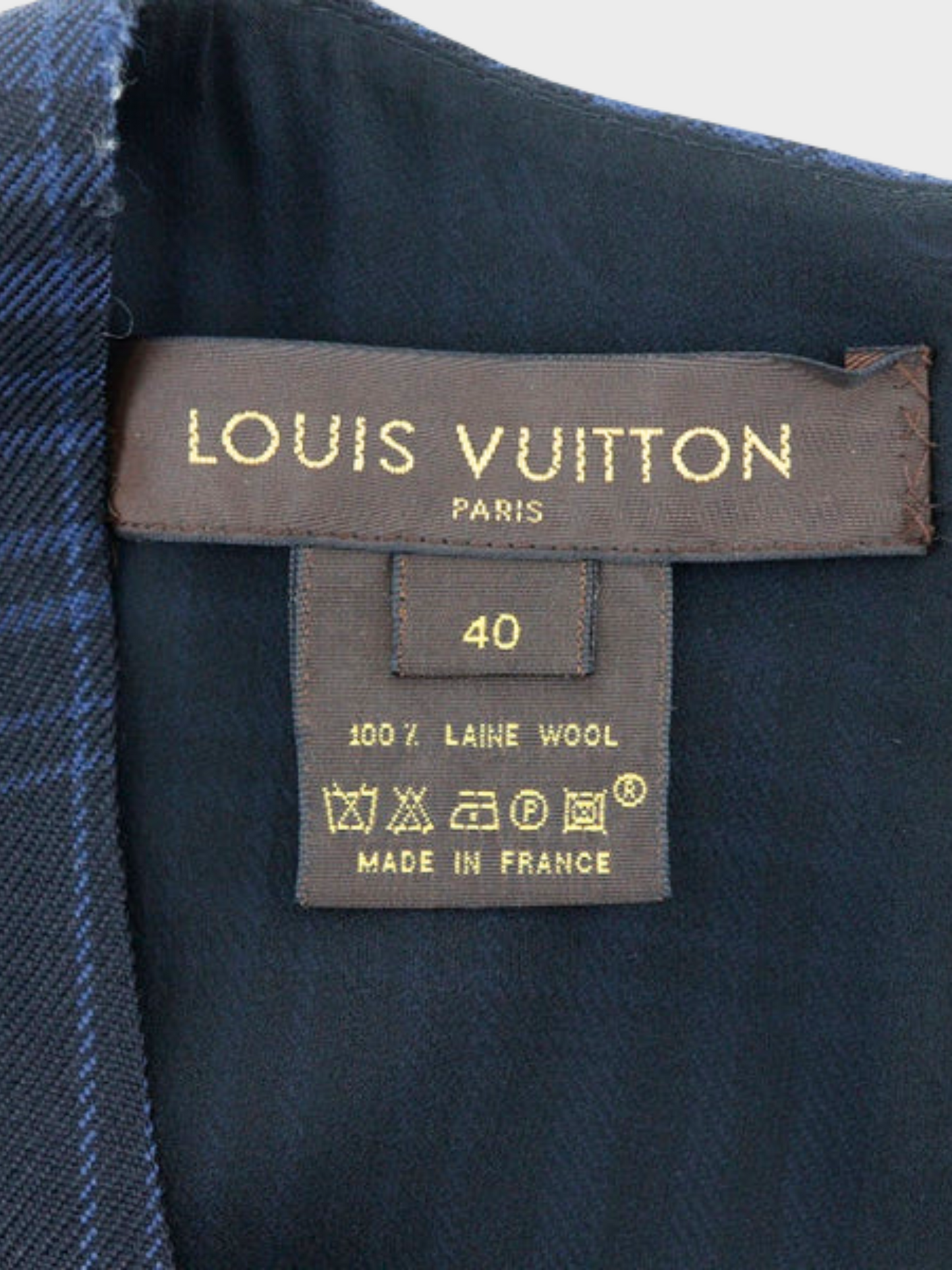 Louis Vuitton 2000s Navy Blue Wool Checkered Dress