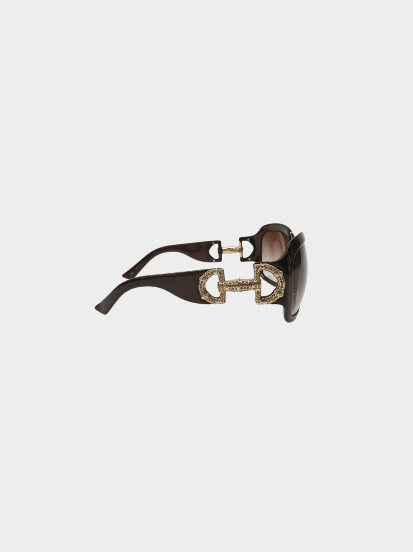 Gucci 2000s Brown Rhinestone Crystal Horsebit Sunglasses