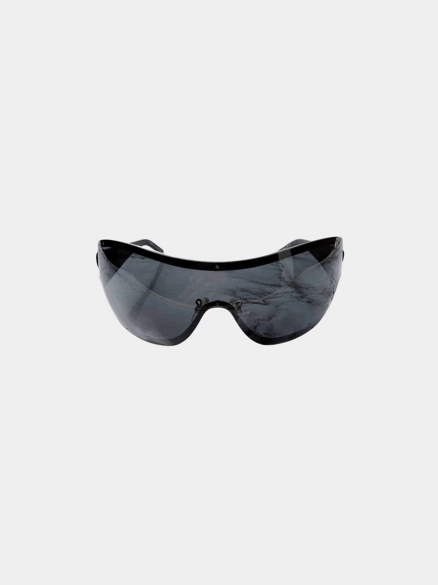 Chanel 2007-2008 Black Oversized Shield Wrap Around Sunglasses