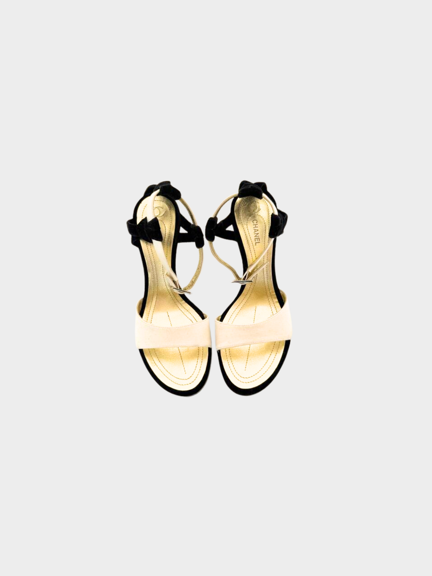 Chanel 2010s White and Gold Open Toe Heels