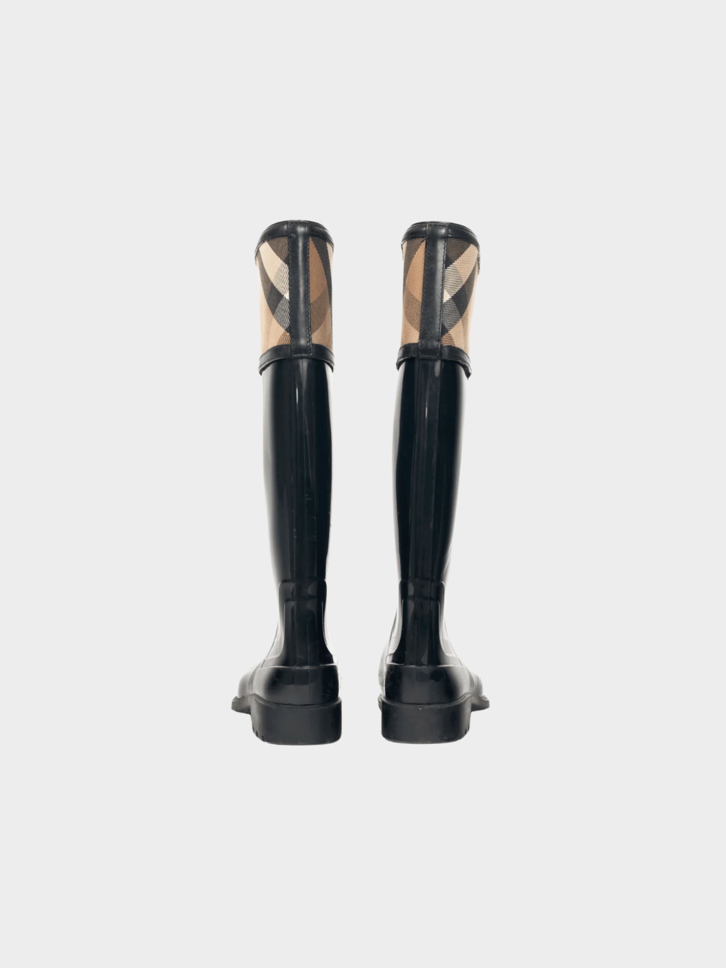 Burberry 2000s Crosshill Black House-Check-Trim Rubber Rain Boots