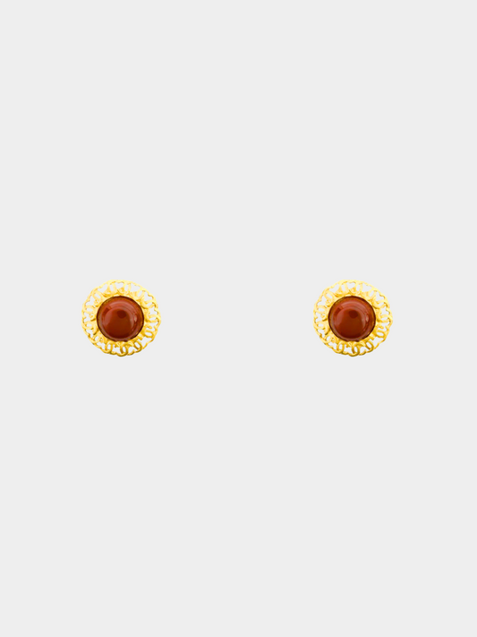 Chanel 2000s Burgundy Round Clip-on Earrings