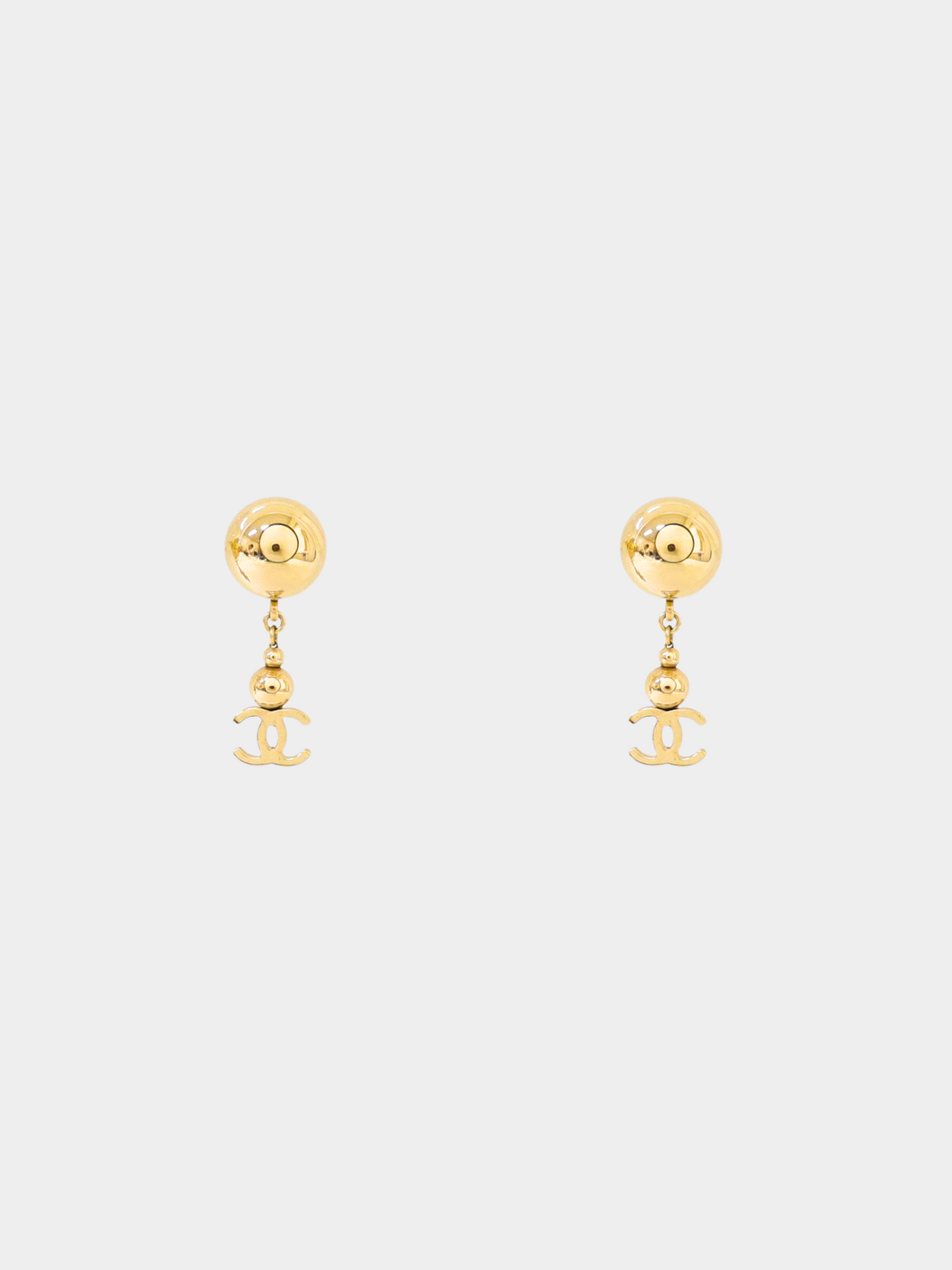 Chanel 2021 Gold CC Hanging Stud Earrings