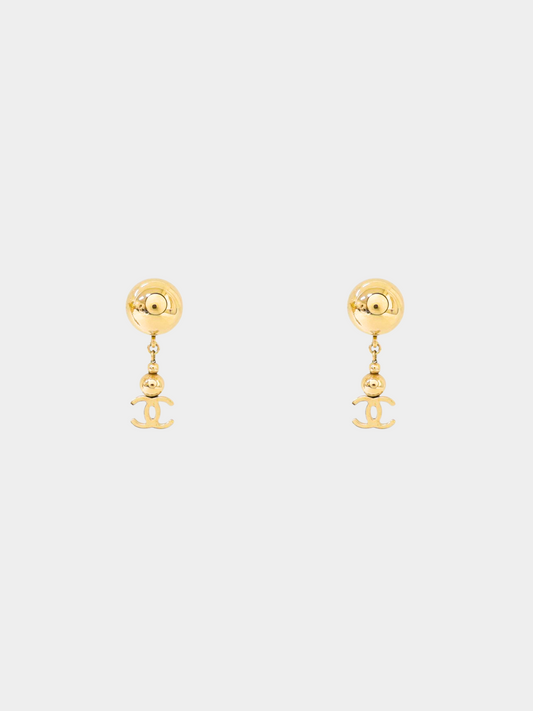 Chanel 2021 Gold CC Hanging Stud Earrings