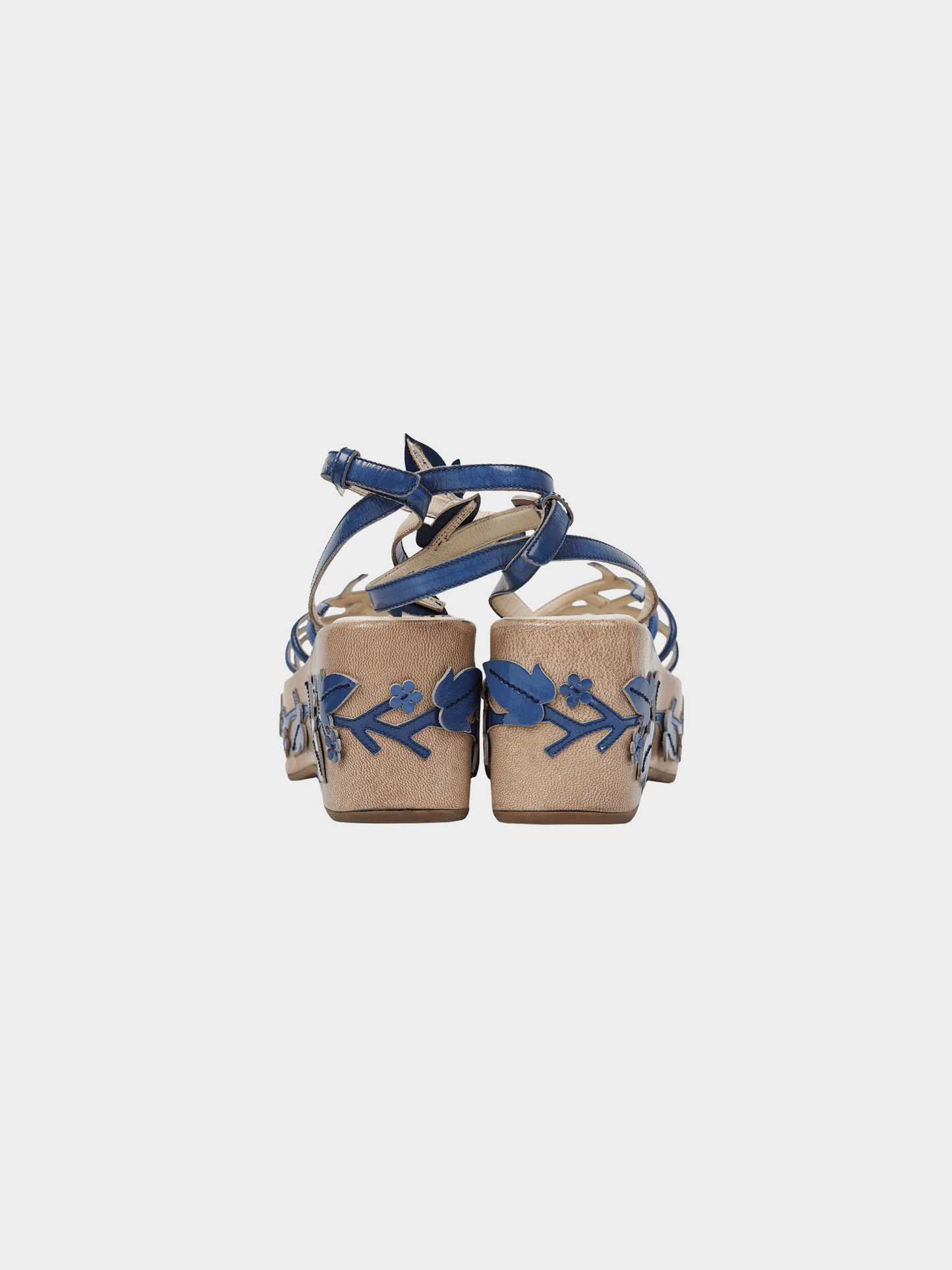 Prada SS 1997 Beige and Navy Vine Leaf Platform Sandals