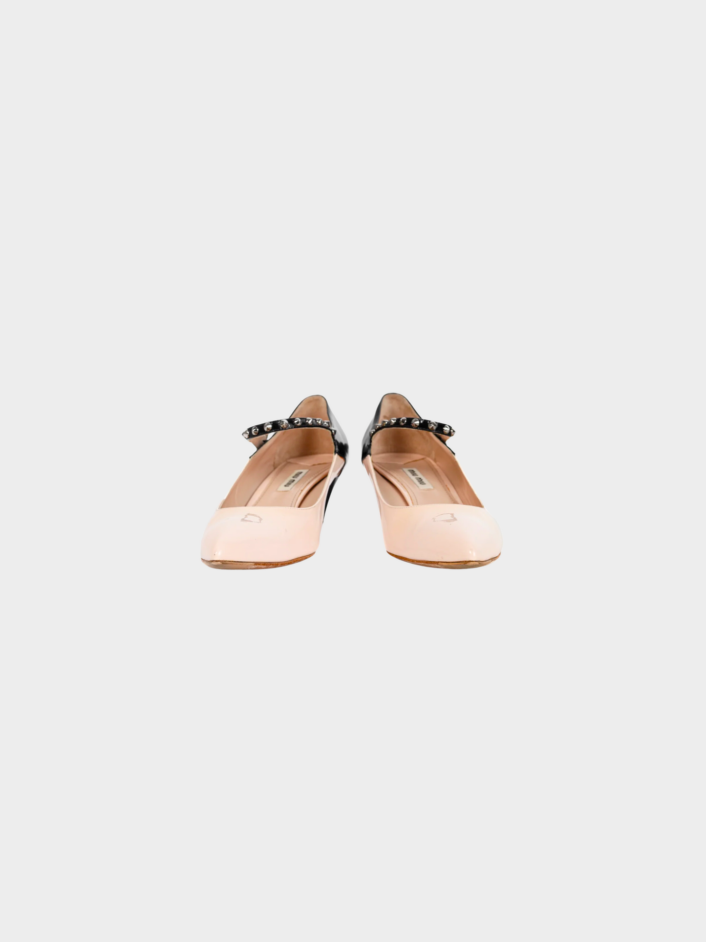 Miu Miu 2010s Light Pink and Black Bicolor Studded Mary Janes