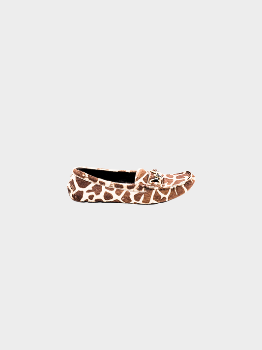 Prada 2000s Brown Giraffe Print Calf Hair Loafers