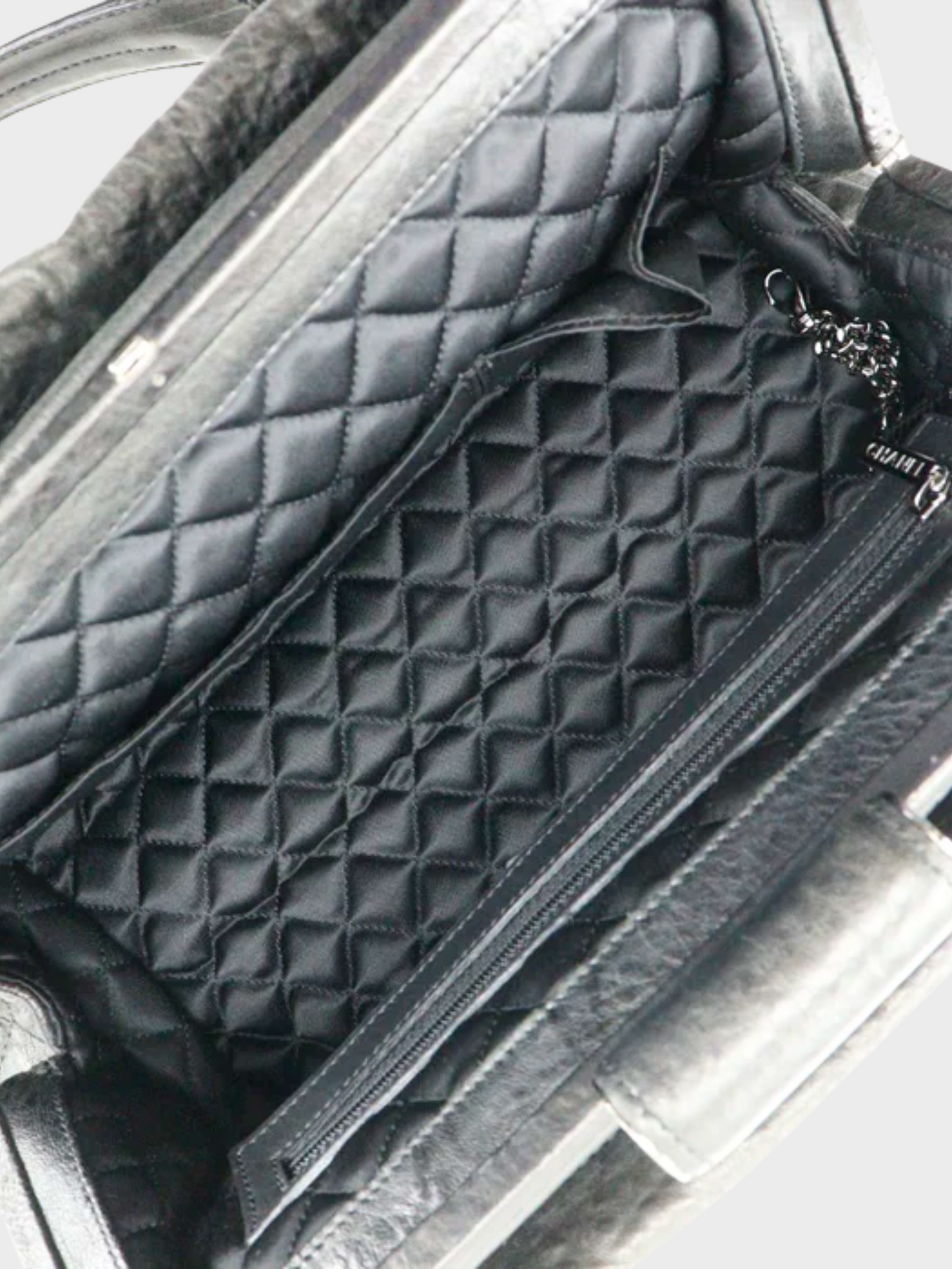 Chanel 2006 Black Coco Mark Chain Leather Tote Bag