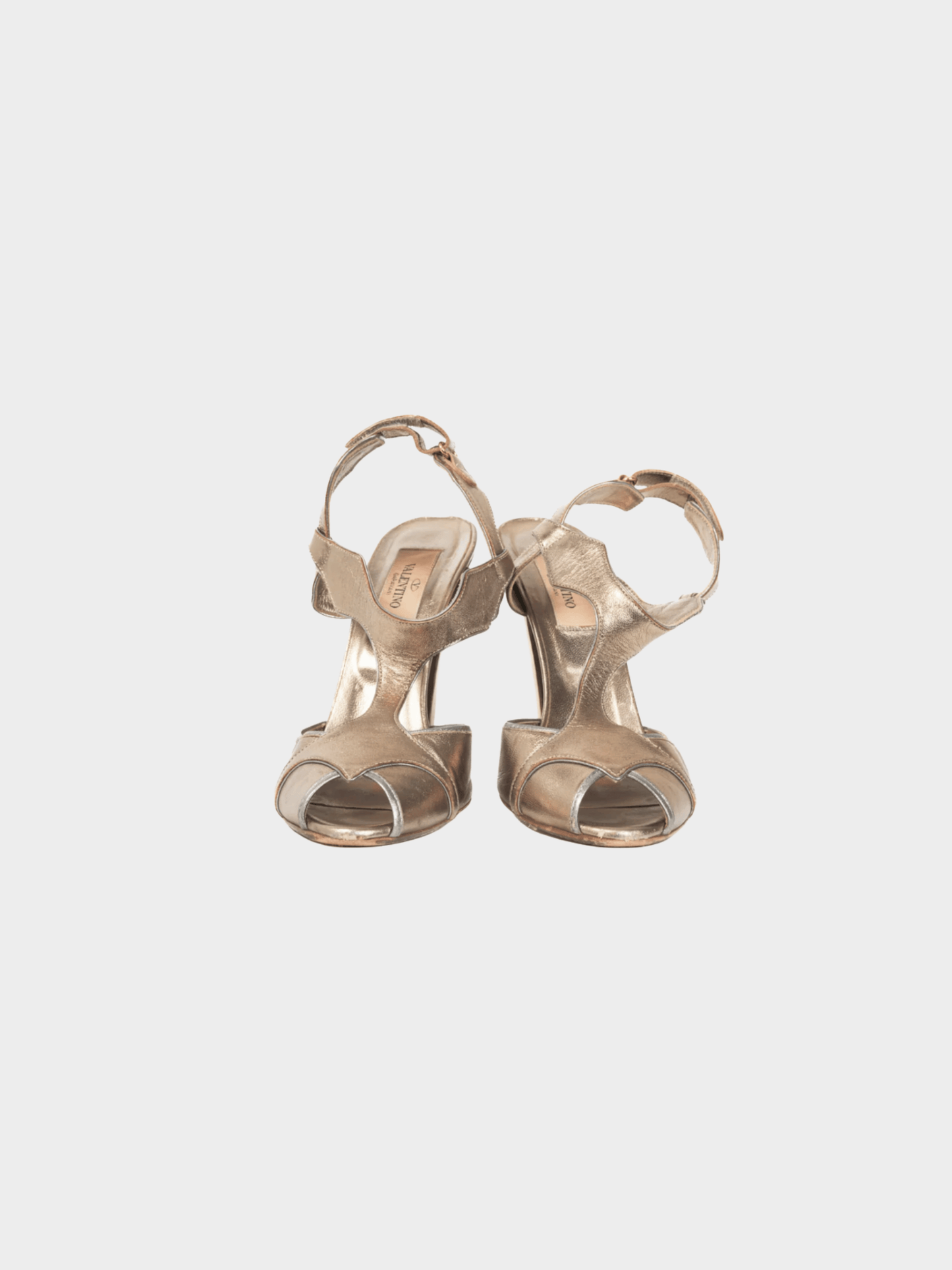 Valentino SS 2009 Runway Metallic Gold T-Strap Leather Sandals