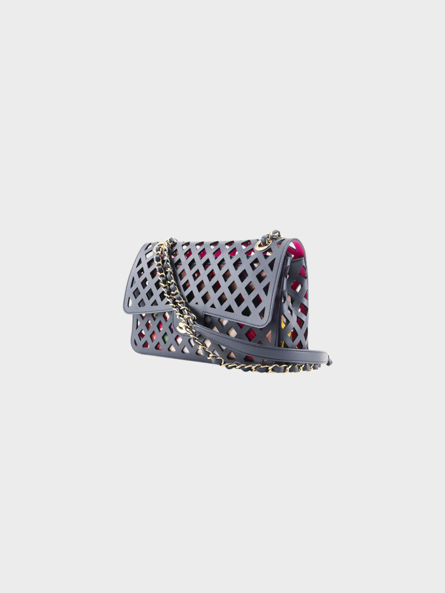 Chanel 2021 Navy See Through Perforated Flap Chain Shoulder Bag