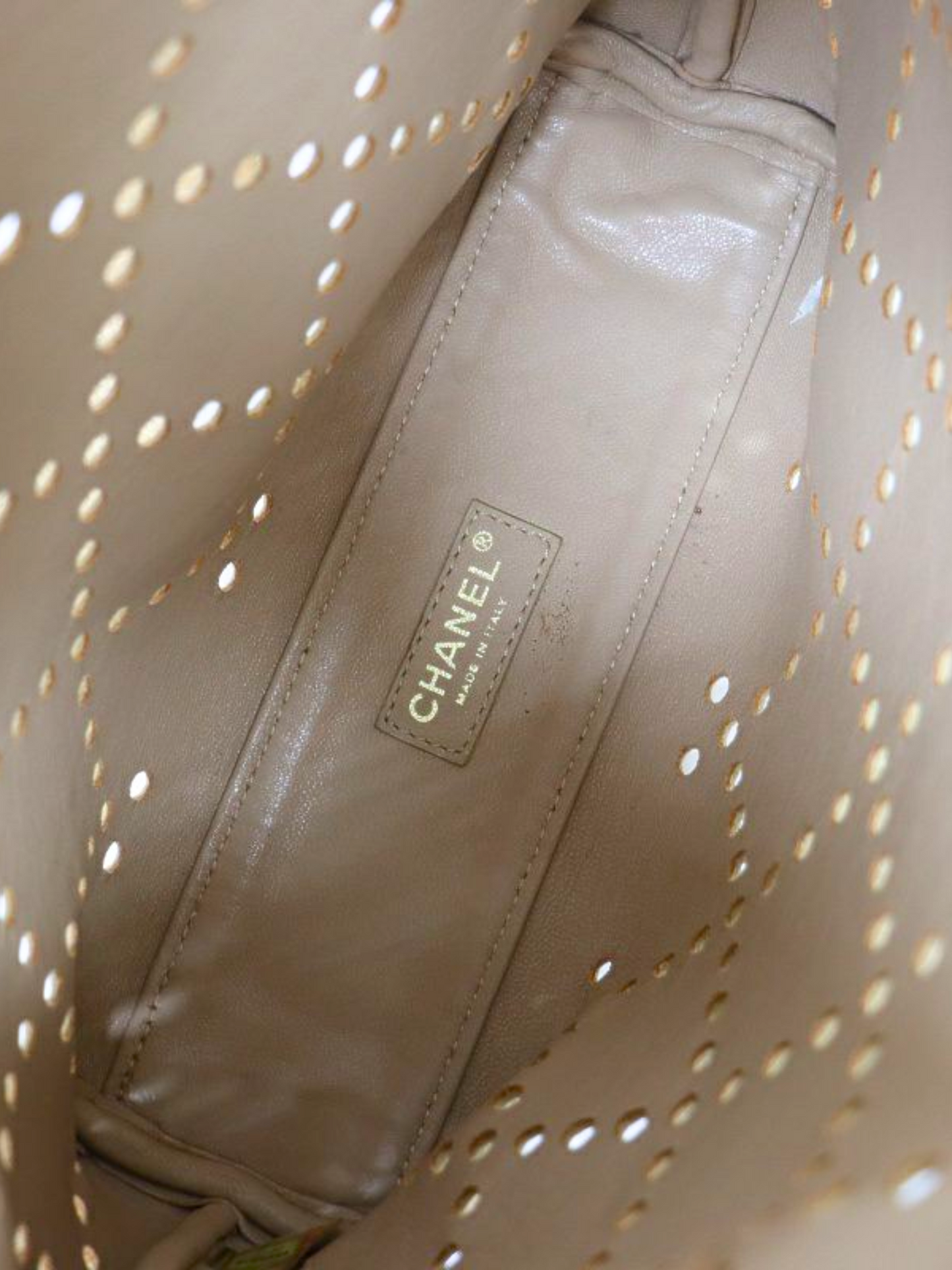 Chanel 2003 Beige Perforated Chain Bag