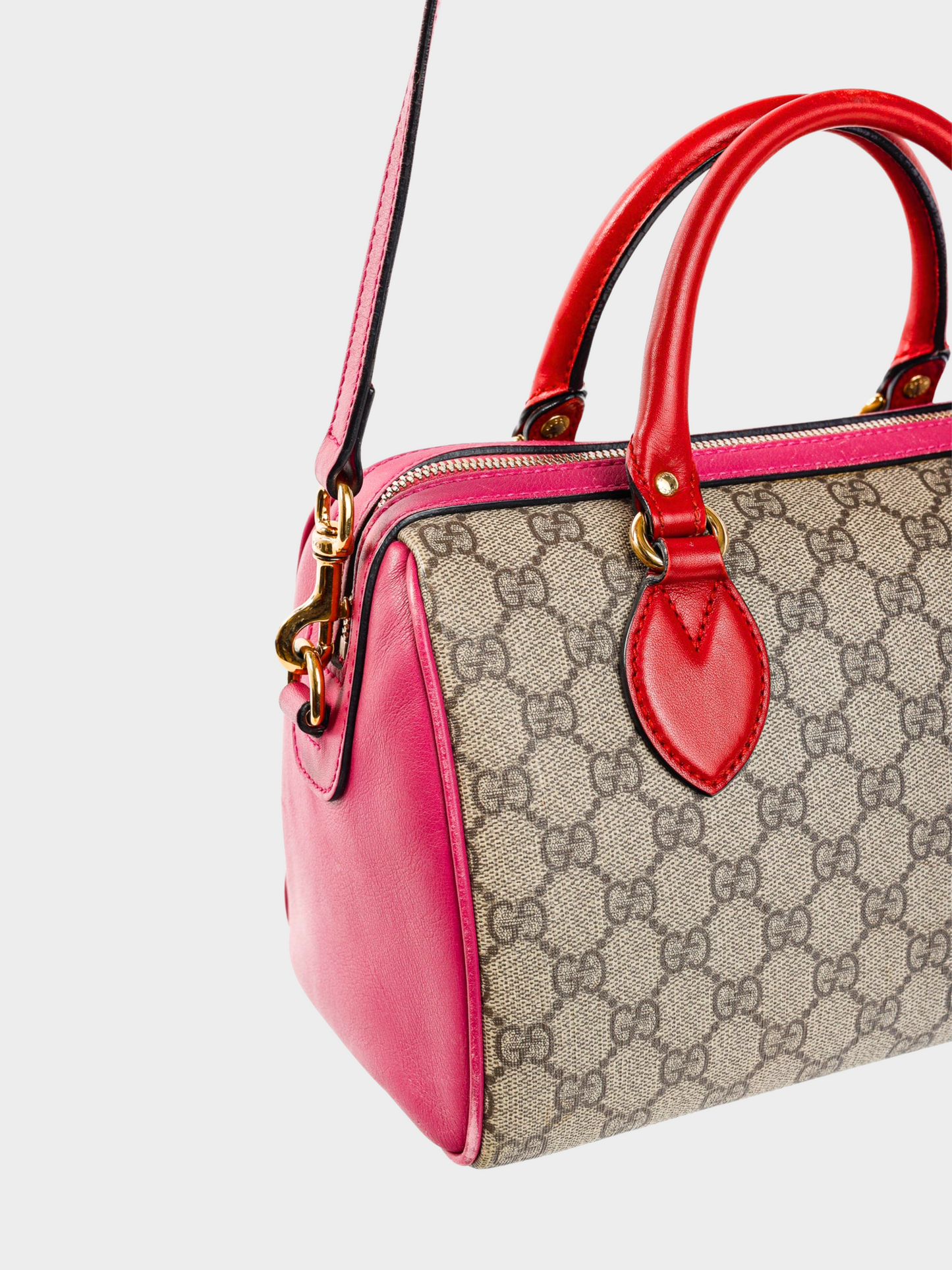 Gucci 2010s Brown and Red Monogram GG Supreme Canvas Boston Bag
