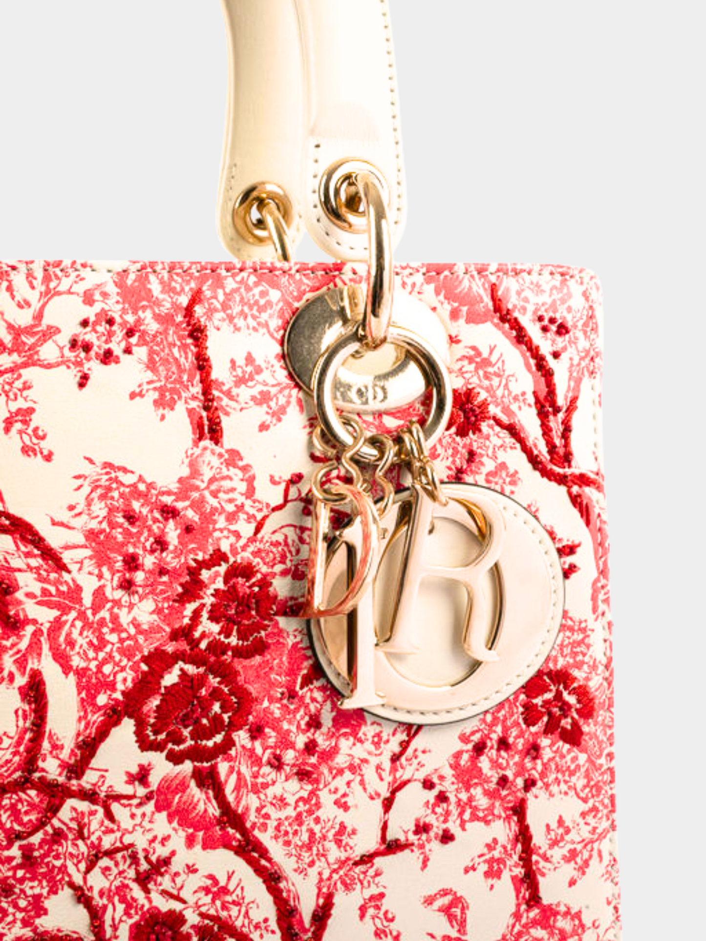 Christian Dior 2019 Lady Dior Special Edition Red Floral Toile De Jouy Chinese New Year