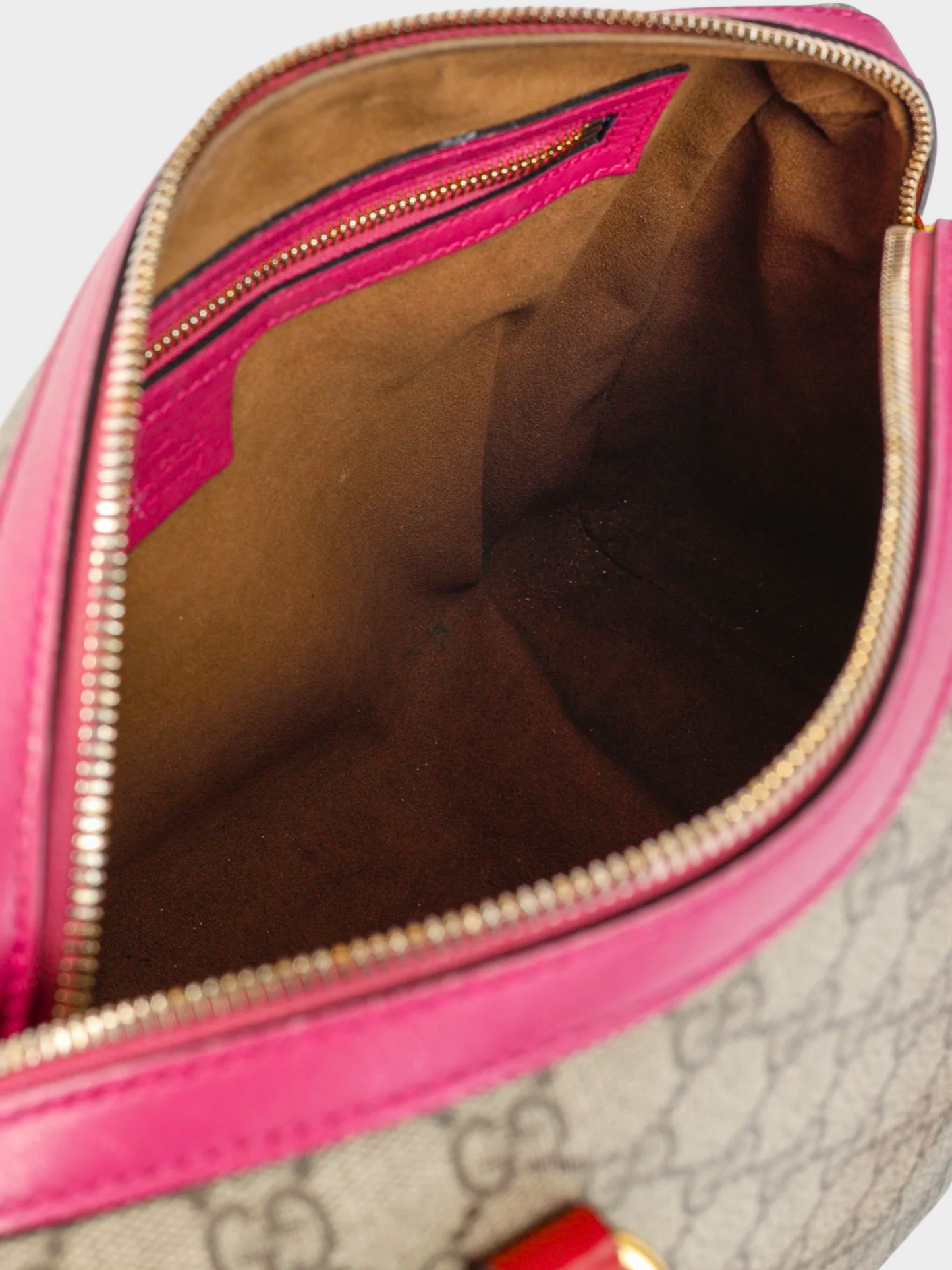 Gucci 2010s Brown and Red Monogram GG Supreme Canvas Boston Bag