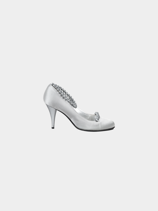 Chanel 2000s Grey Pearl Satin Heels
