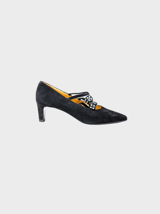 Moschino 1990s Black Suede Lucky Dice Heels