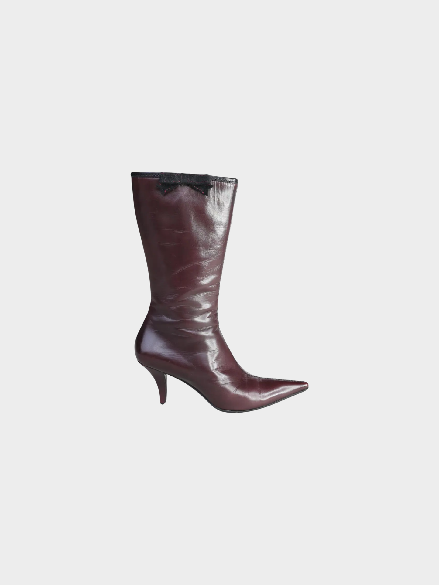 Miu Miu 2000s Burgundy Brown Leather Bow Boots
