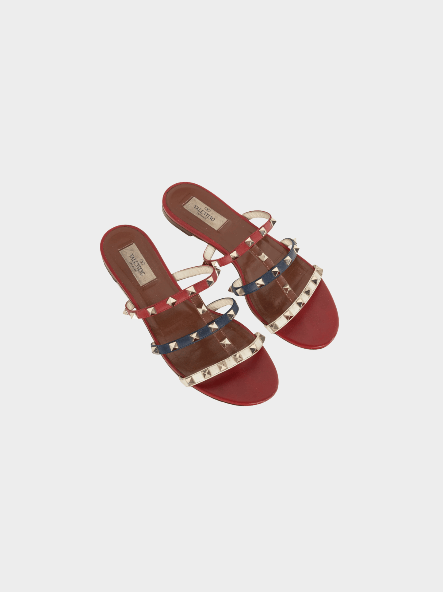 Valentino Garavani 2019 Navy, Red, and White Rockstud Flat Mule Sandals