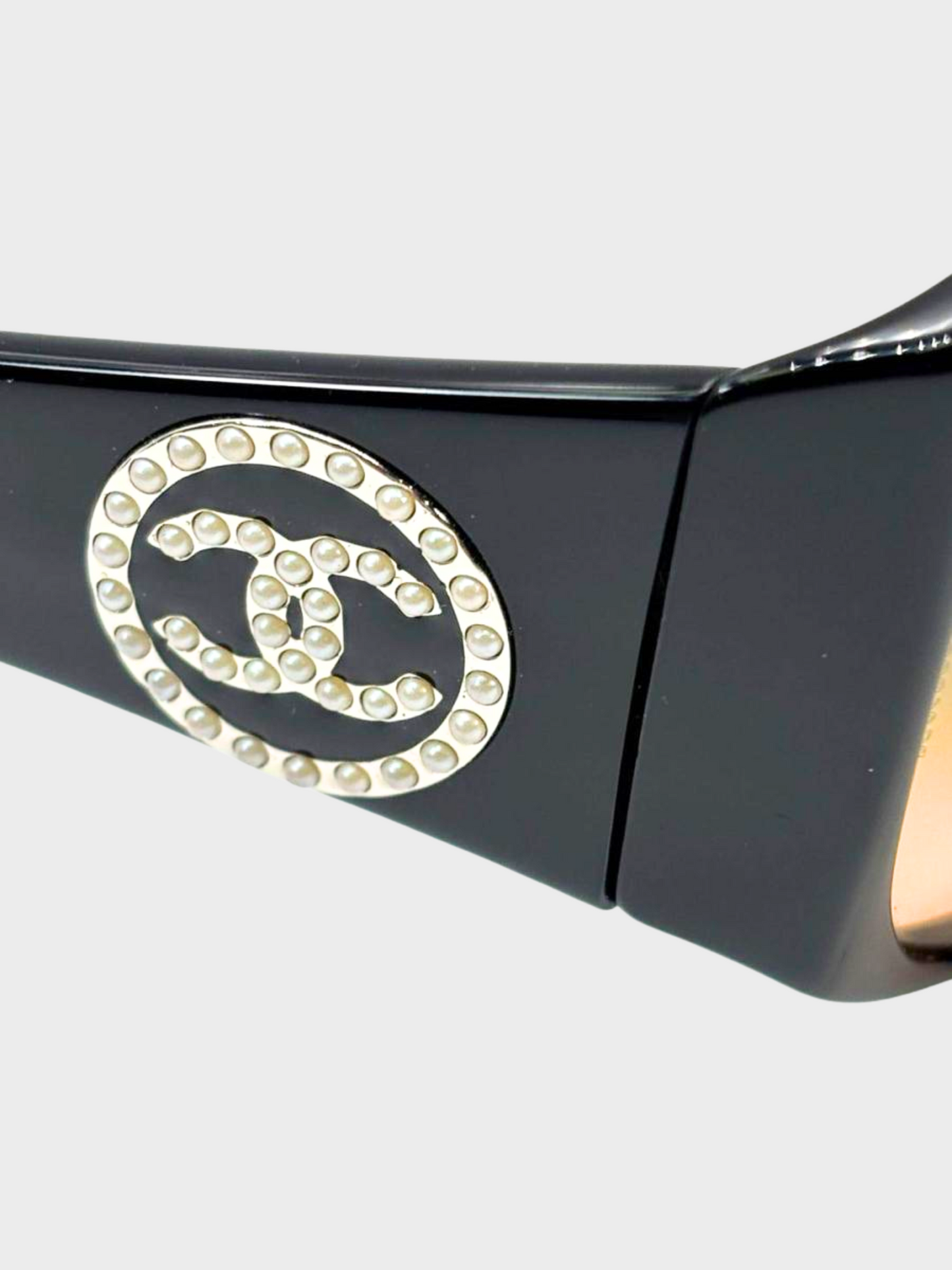 Chanel 2000s Black Coco Mark Faux Pearl Sunglasses