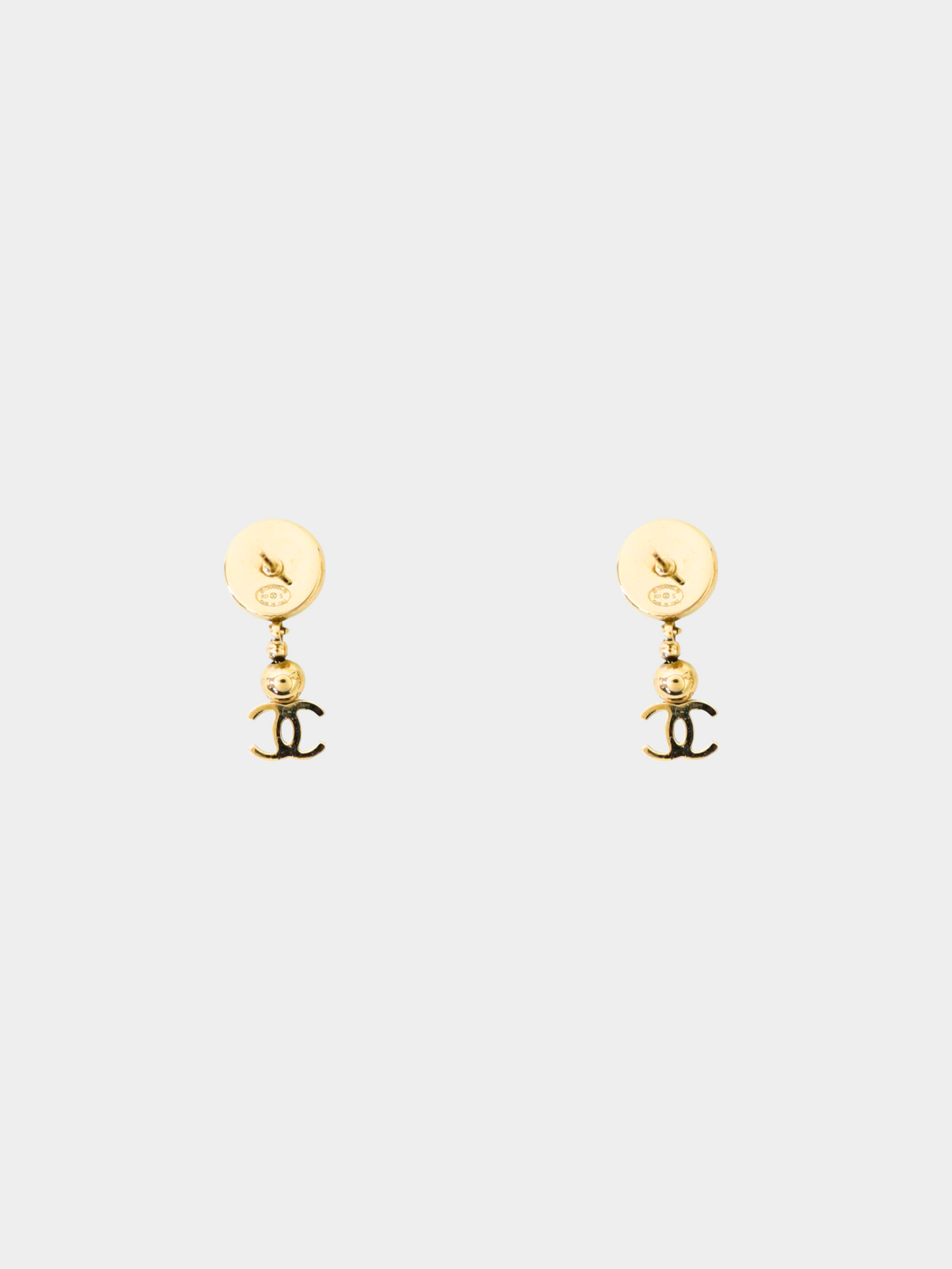 Chanel 2021 Gold CC Hanging Stud Earrings