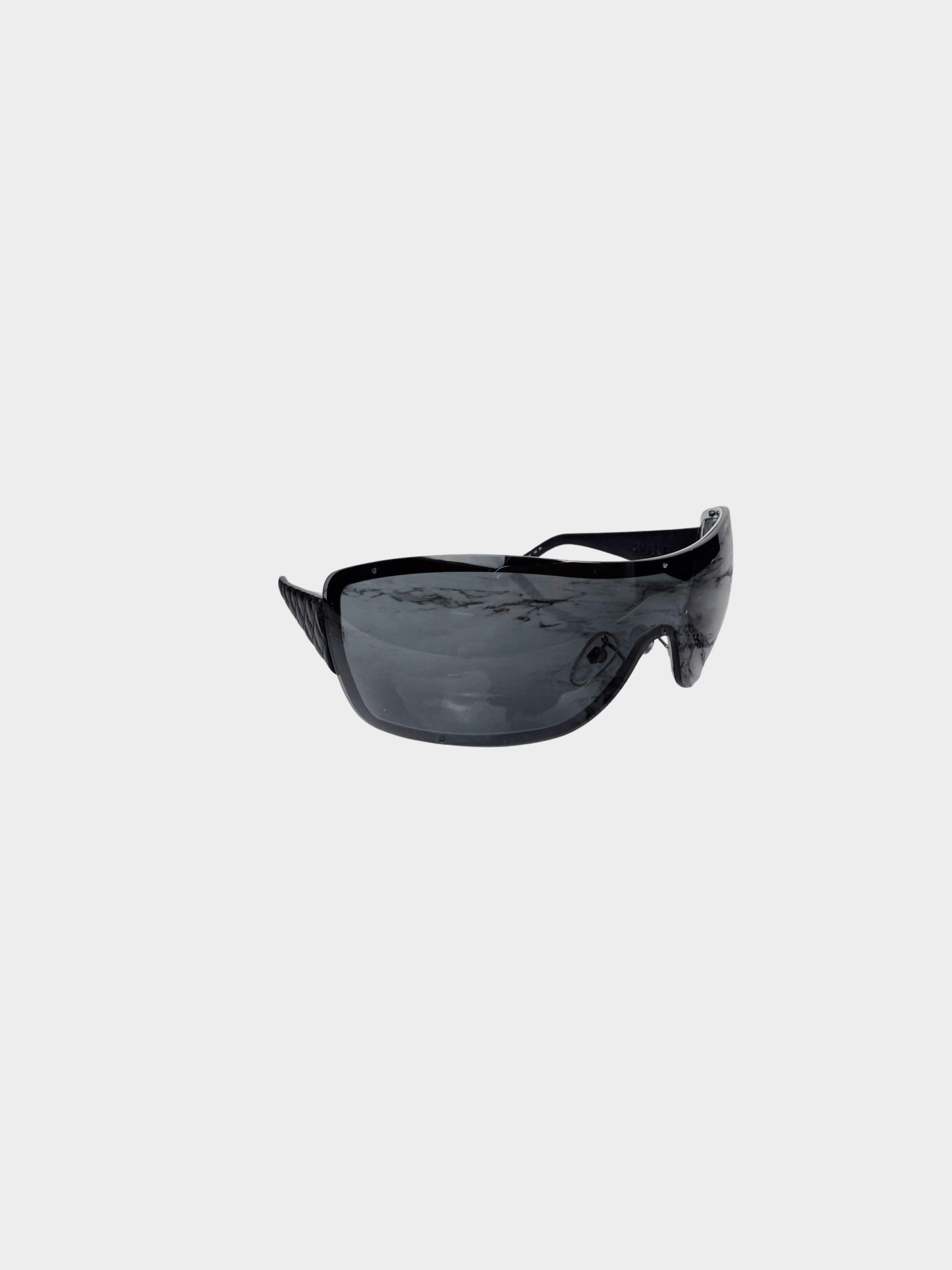 Chanel 2007-2008 Black Oversized Shield Wrap Around Sunglasses