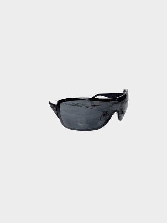 Chanel 2007-2008 Black Oversized Shield Wrap Around Sunglasses
