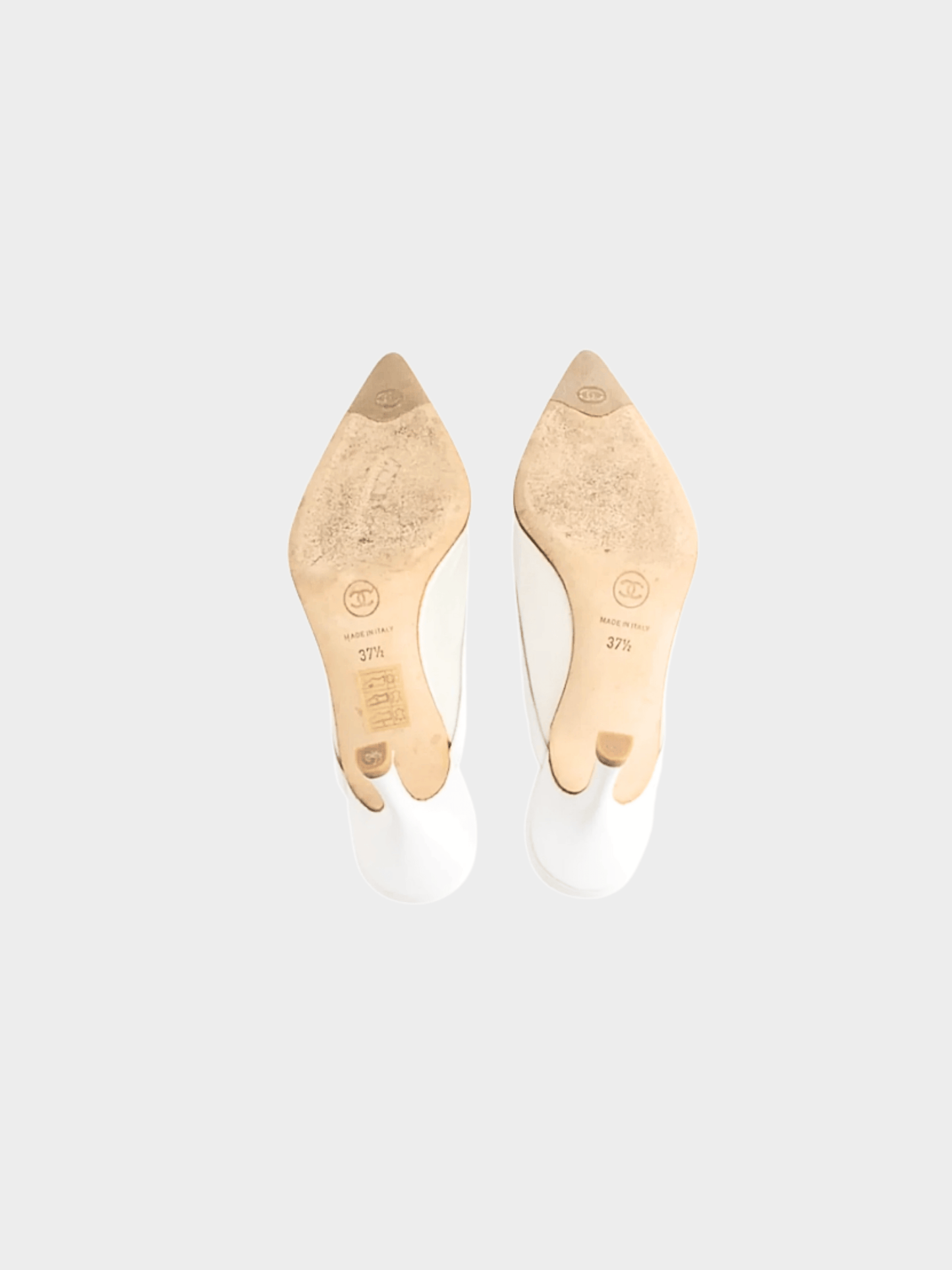 Chanel 2000s White Mesh CC Logo Bridal Mule Heels