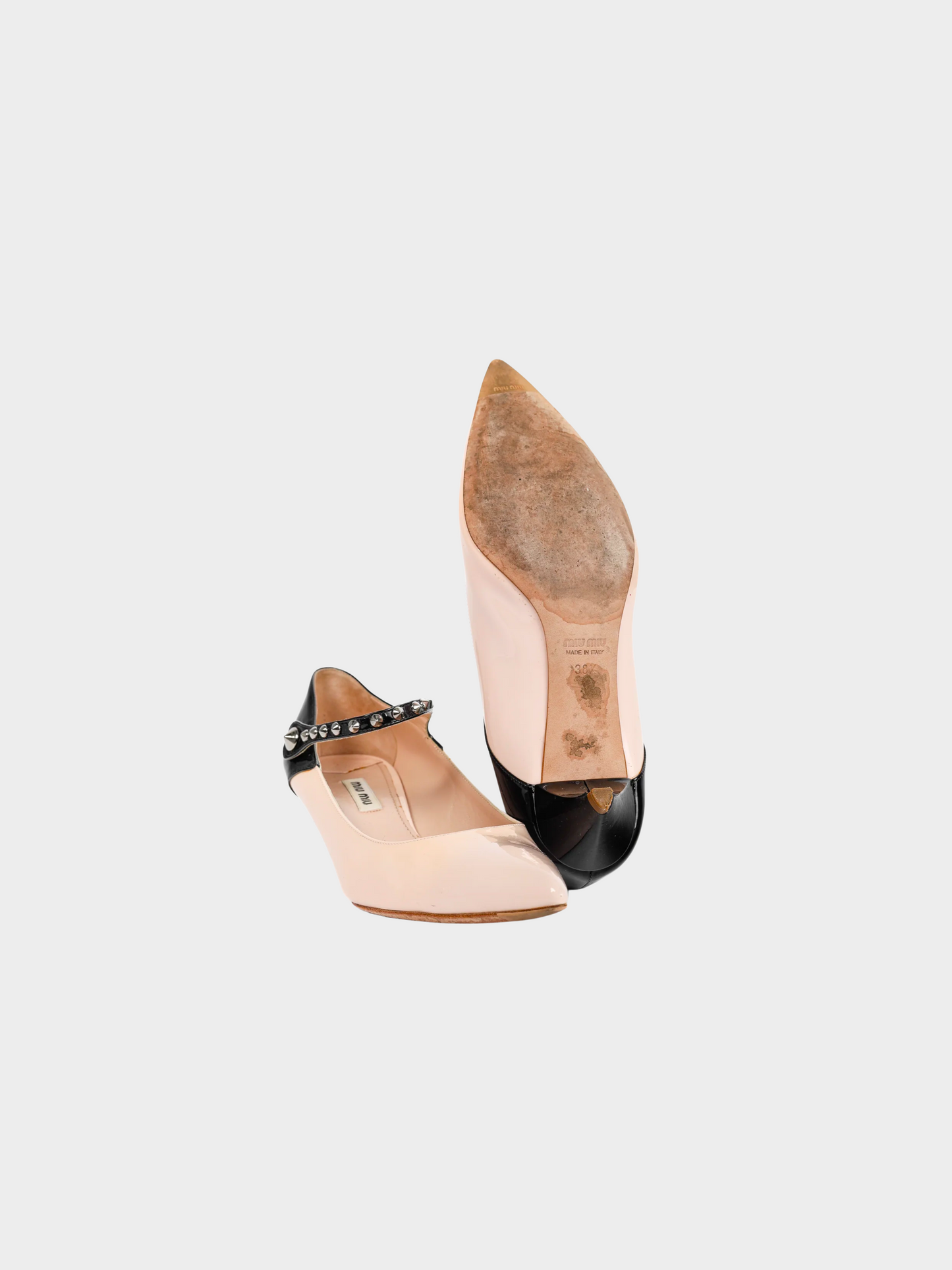 Miu Miu 2010s Light Pink and Black Bicolor Studded Mary Janes