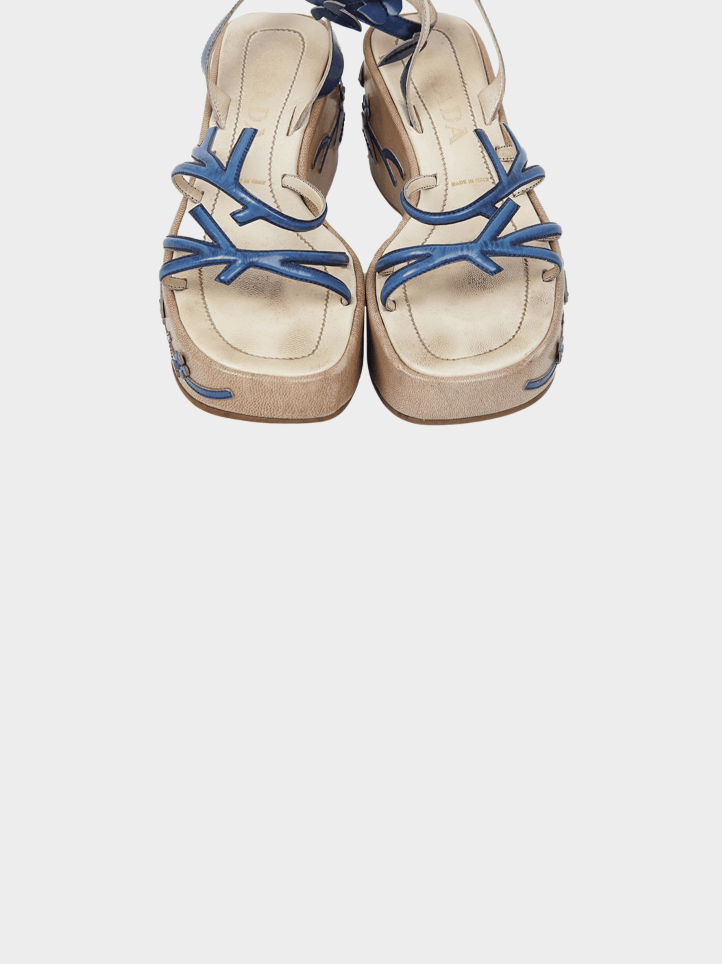 Prada SS 1997 Beige and Navy Vine Leaf Platform Sandals