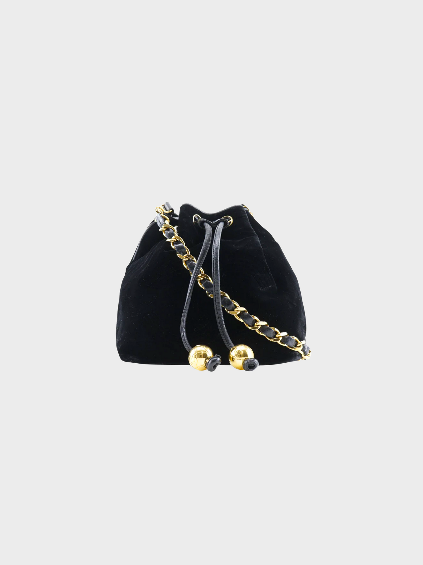 Chanel 1990s Black Drawstring Velvet Chain Shoulder Bag
