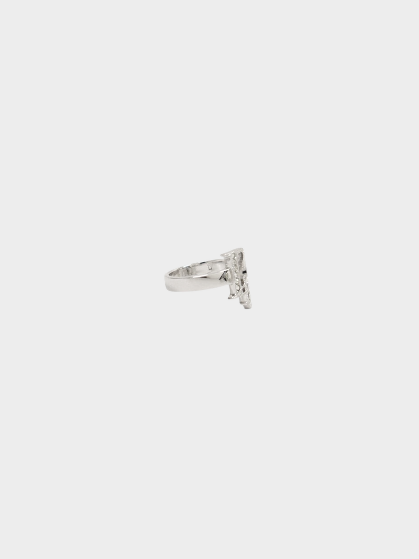 Christian Dior 2010s Silver Rhinestone Logo Ring