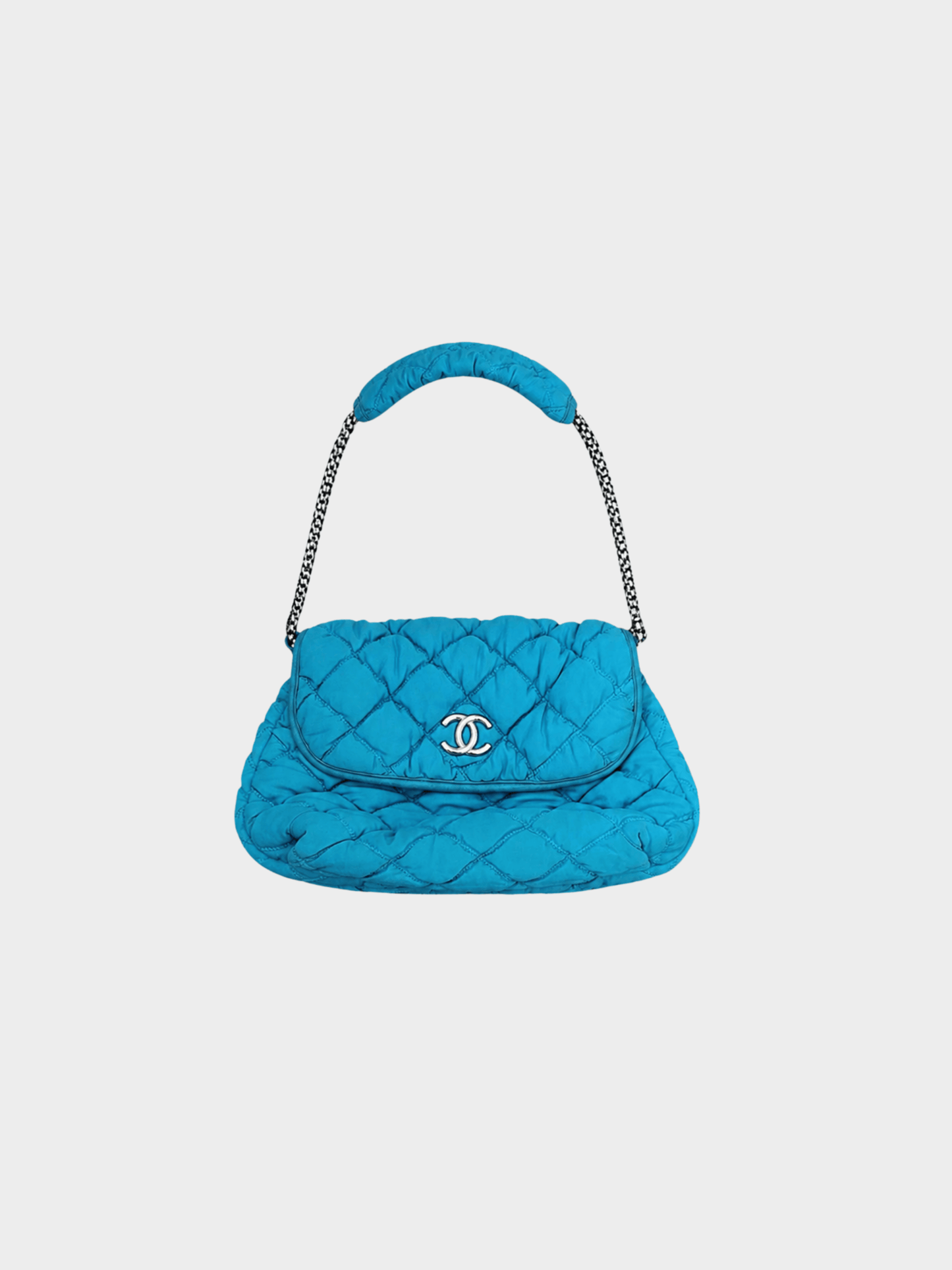 Chanel 2008 Turquoise Nylon Bubble Quilt Medium Flap
