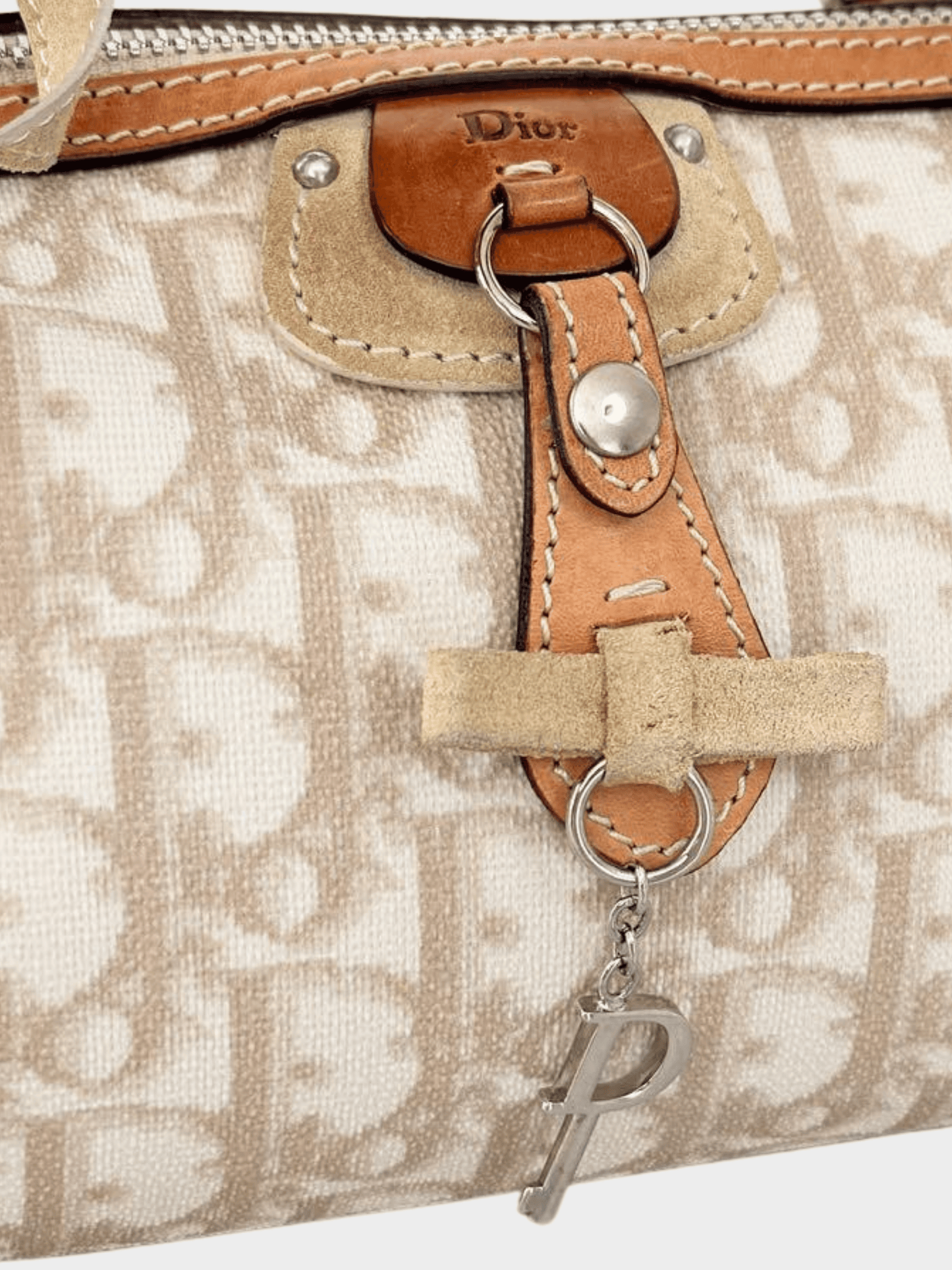Christian Dior 2006 Beige Monogram Trotter Romantique Boston Bag