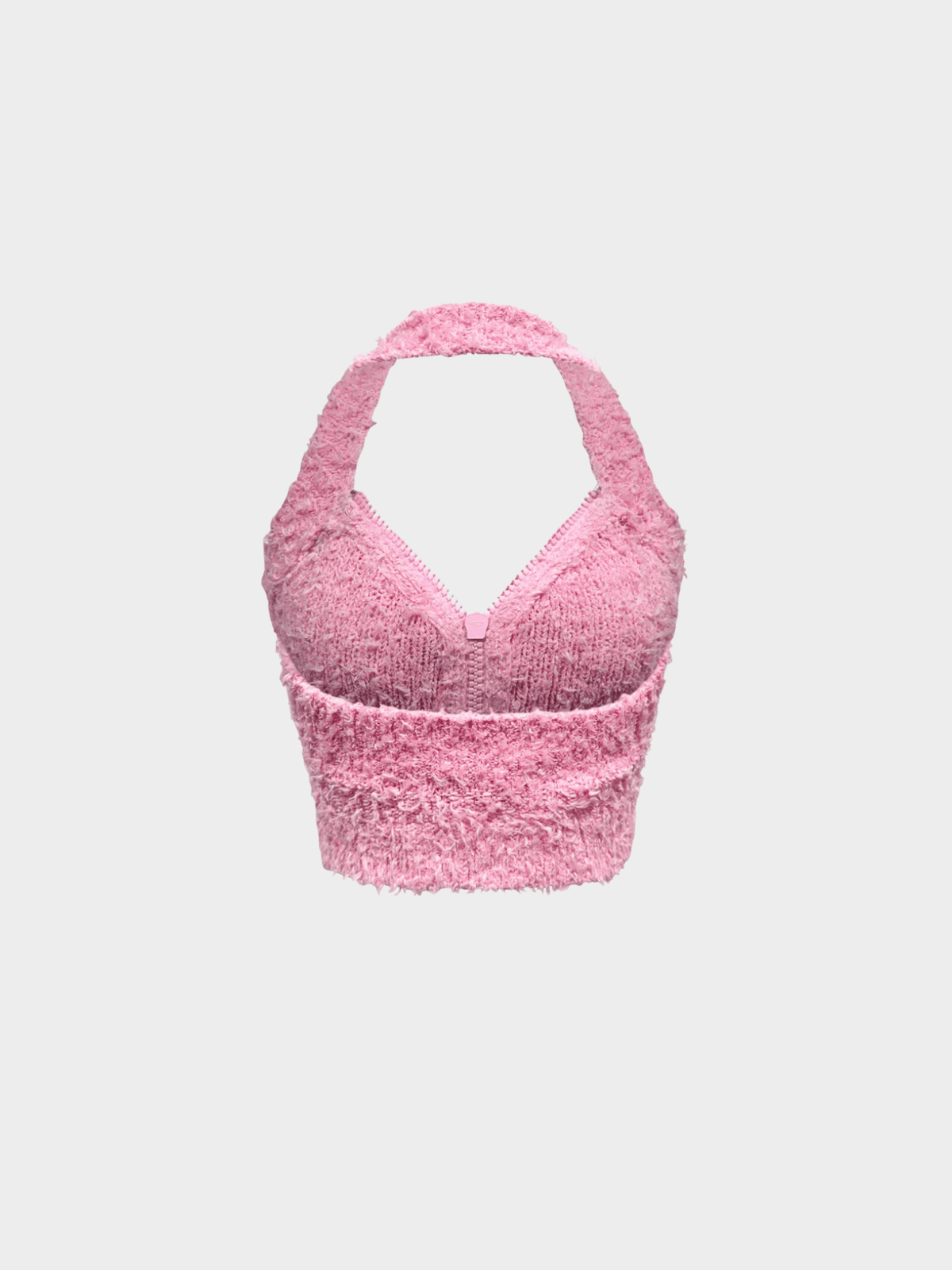 Moschino SS 2015 by Jeremy Scott Pink Bouclé Halter Zip Top