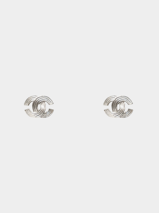 Chanel 2000s Silver CC Stud Earrings
