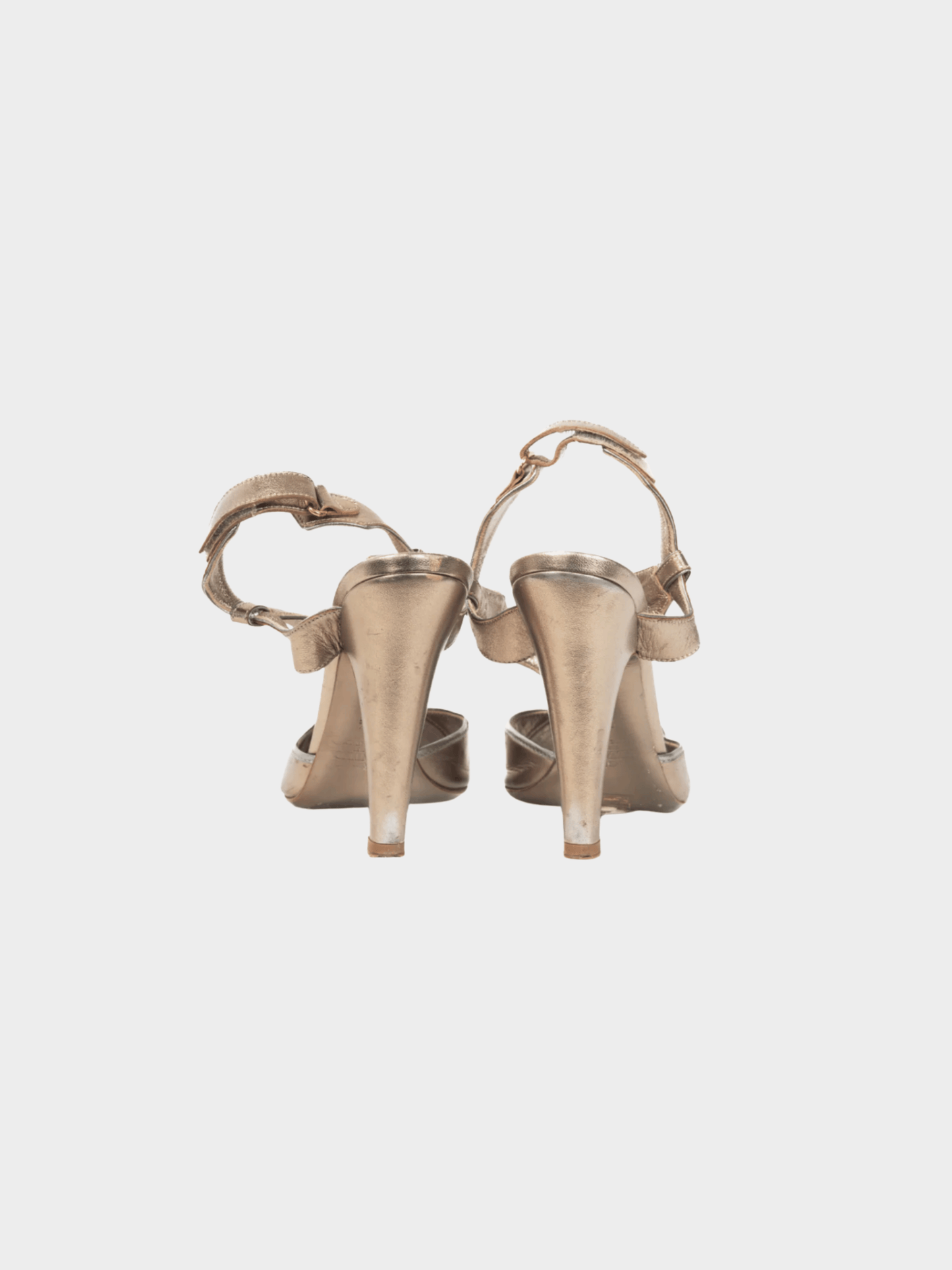 Valentino SS 2009 Runway Metallic Gold T-Strap Leather Sandals